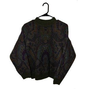 Talbots Dark Green/Multi Knit Wool Sweater